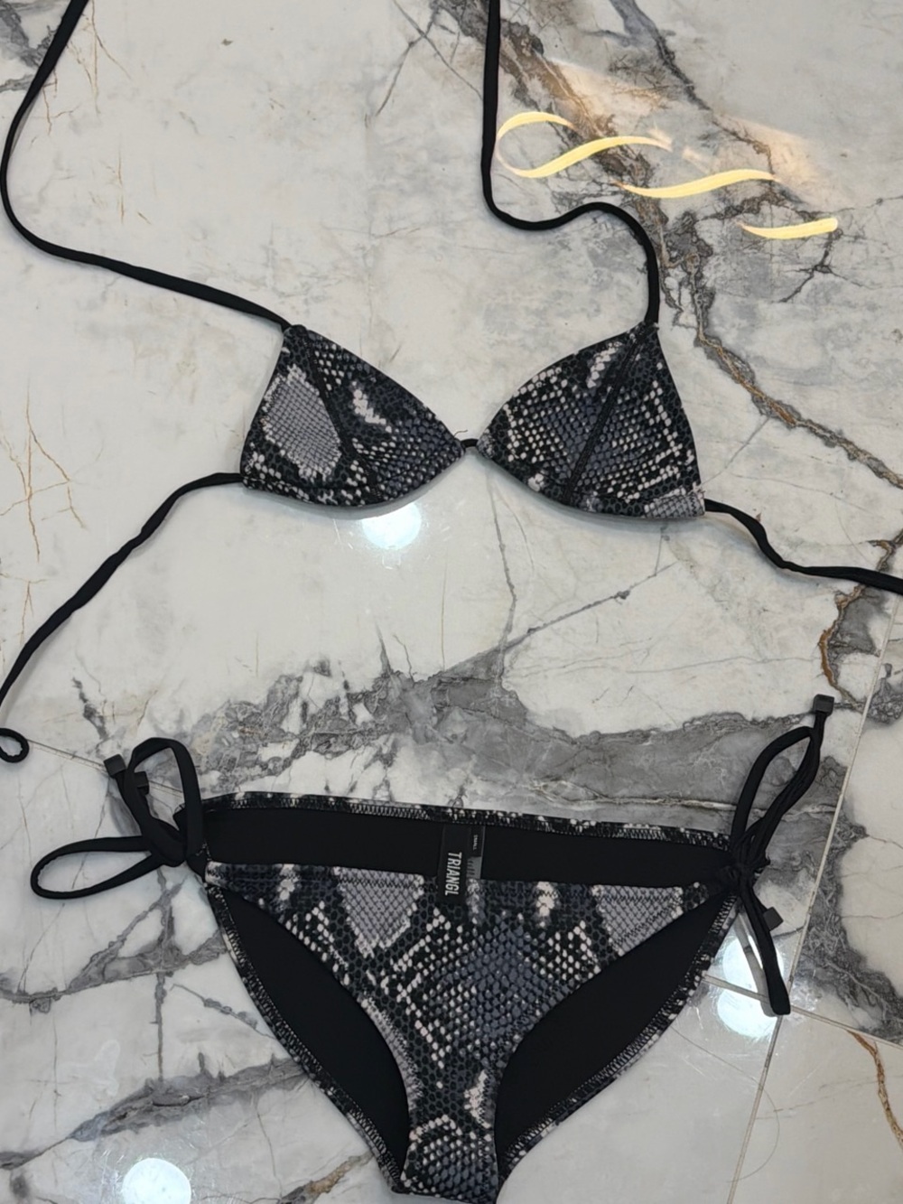 Triangle String Bikini in Black Snake Print small